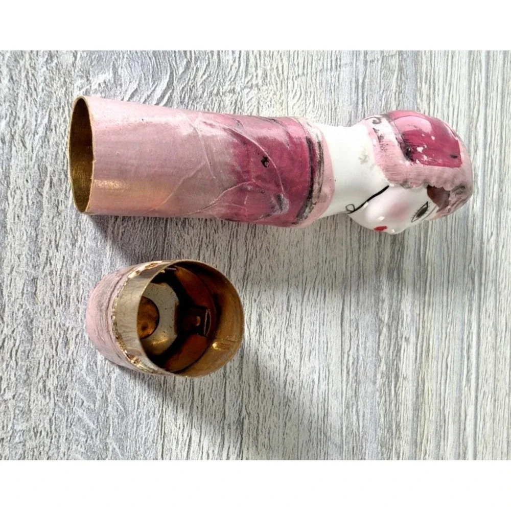 Vtg 60's Gemma Taccogna Style Paper Mache Porcelain Doll Lipstick Holder Mexico